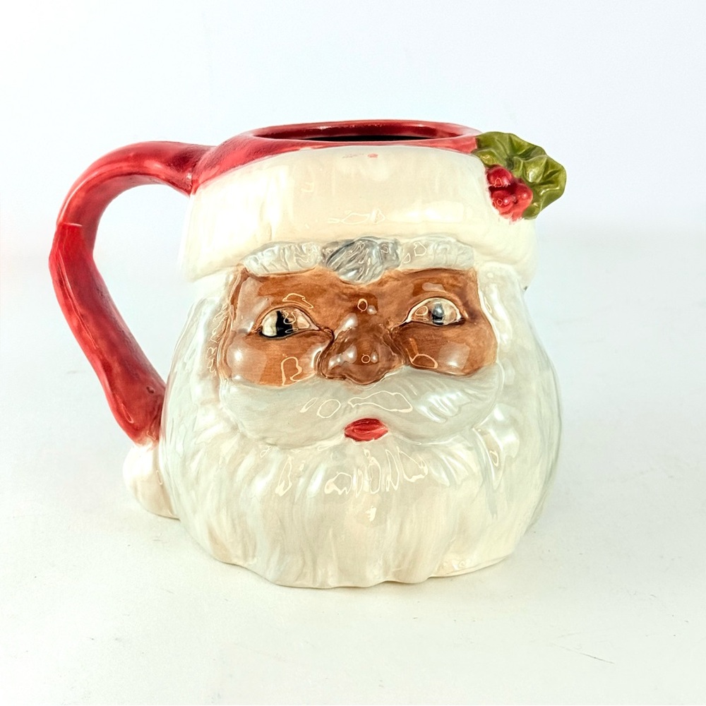 Vintage Santa Mug with Holly on hat. Hand Painted Christmas 16 Oz Mug Retro Mug